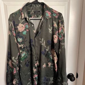 Green semi-sheer floral print shirt